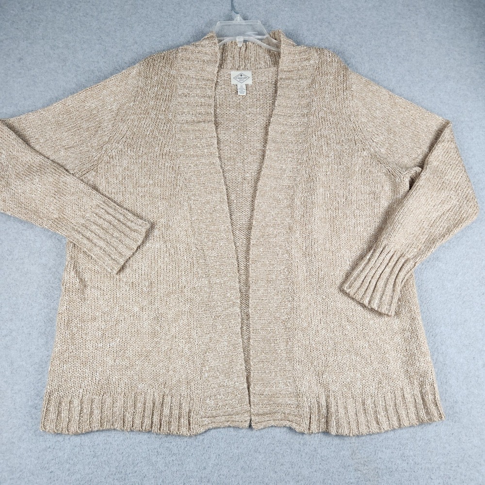 St. John's Bay Cardigan Sweater Womens 2X Beige Marled Chunky Knit‎ Open Front